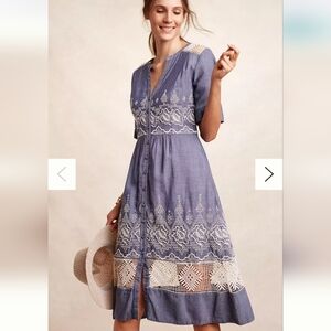 Anthropologie Moulinette Soeurs Blue Midi Sundress with Puff Cap Sleeves